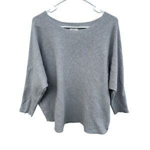 Sioni Style Dolman 3/4 Sleeve Knit Sweater‎ Ribbed Gray Pullover Top Size XLarge